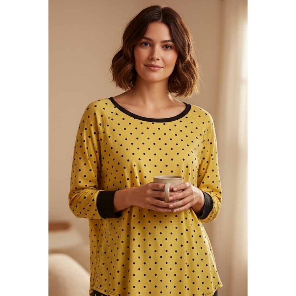 Cacique Polka dot Sleep shirt Yellow & Black Size 18/20